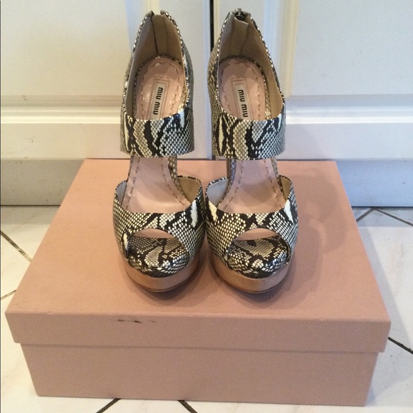 MIU MIU Python Snake Platform Peep Toe Heels - Picture 3 of 8